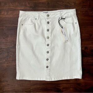 D. Jeans Skirt White Exposed Button Fly Denim Stretch Women’s Size 10